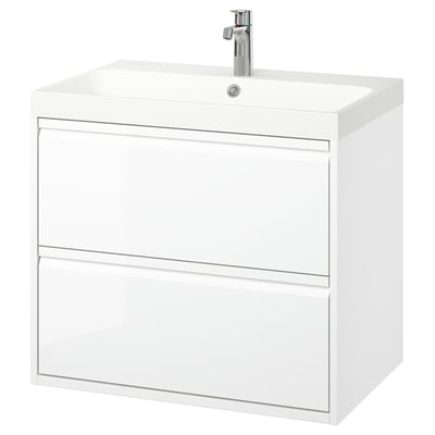 ÄNGSJÖN / BACKSJÖN Bathroom vanity with sink & faucet, high gloss white, 30 1/8x21x27 1/2 "