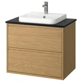 ÄNGSJÖN / BACKSJÖN Bathroom vanity with sink & faucet, oak effect/black marble effect, 31x21 1/2x28 1/4 "