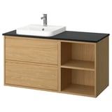 ÄNGSJÖN / BACKSJÖN Bathroom vanity with sink & faucet, oak effect/black marble effect, 49x21 1/2x28 1/4 "