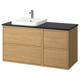 ÄNGSJÖN / BACKSJÖN Bathroom vanity with sink & faucet, oak effect/black marble effect, 49x21 1/2x28 1/4 "