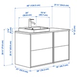ÄNGSJÖN / BACKSJÖN Bathroom vanity with sink & faucet, oak effect/gray stone effect, 49x21 1/2x28 1/4 "