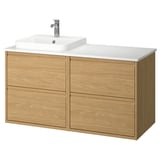 ÄNGSJÖN / BACKSJÖN Bathroom vanity with sink & faucet, oak effect/white marble effect, 49x21 1/2x28 1/4 "