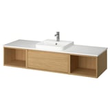 ÄNGSJÖN / BACKSJÖN Bathroom vanity with sink & faucet, oak effect/white marble effect, 67x21 1/2x16 1/4 "