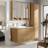 ÄNGSJÖN / BACKSJÖN Bathroom vanity with sink & faucet, oak effect/white marble effect, 49x21 1/2x28 1/4 "