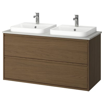 ÄNGSJÖN / BACKSJÖN Bathroom vanity with sink & faucets, brown oak effect/gray stone effect, 49x21 1/2x28 1/4 "