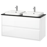 ÄNGSJÖN / BACKSJÖN Bathroom vanity with sink & faucets, high gloss white/black marble effect, 49x21 1/2x28 1/4 "
