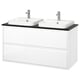 ÄNGSJÖN / BACKSJÖN Bathroom vanity with sink & faucets, high gloss white/black marble effect, 49x21 1/2x28 1/4 "