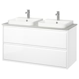 ÄNGSJÖN / BACKSJÖN Bathroom vanity with sink & faucets, high gloss white/gray stone effect, 49x21 1/2x28 1/4 "