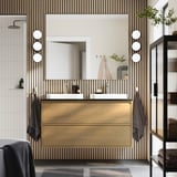 ÄNGSJÖN / BACKSJÖN Bathroom vanity with sink & faucets, oak effect/black marble effect, 49x21 1/2x28 1/4 "