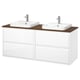 ÄNGSJÖN / BACKSJÖN Double vanity with sink & faucet, high gloss white/brown walnut effect, 61x21 1/2x28 1/4 "