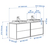 ÄNGSJÖN / BACKSJÖN Double vanity with sink & faucet, high gloss white/brown walnut effect, 61x21 1/2x28 1/4 "