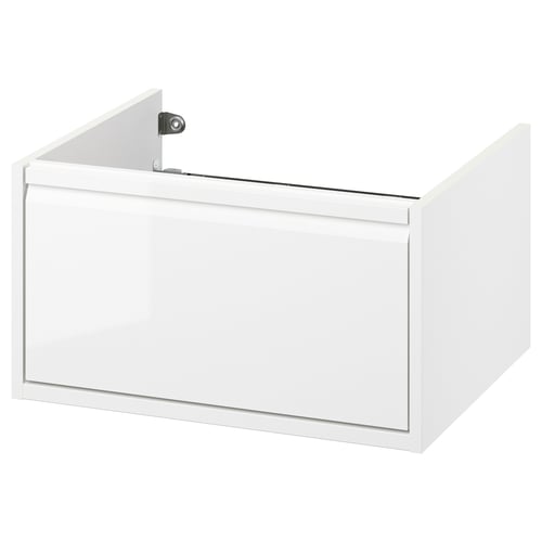 ÄNGSJÖN white wash-stand with drawer, modern minimalist design, glossy finish, integrated handles.