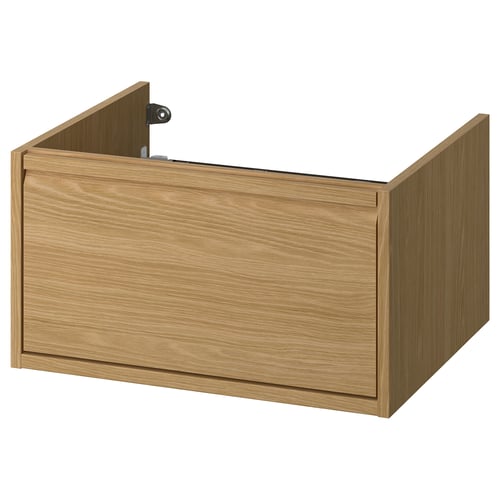 ÄNGSJÖN oak-effect wooden bathroom cabinet, sleek minimalist design with integrated handles, featuring a drawer, wall-mountable.