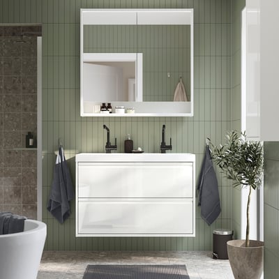 ÄNGSJÖN Bathroom vanity with drawers, high gloss white, 36x21x25 1/8 "