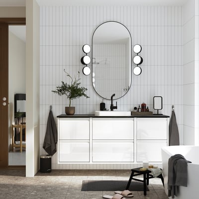 ÄNGSJÖN Bathroom vanity with drawers, high gloss white, 18x21x25 1/8 "