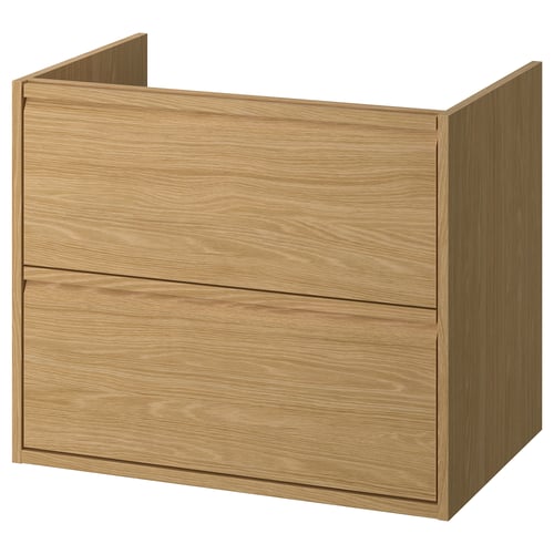 ÄNGSJÖN oak wooden bathroom cabinet, rectangular with minimalist design, two drawers & integrated handles.