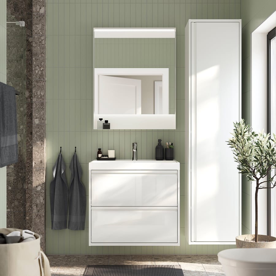 ÄNGSJÖN high cabinet with doors, high gloss white, 18x15x77" - IKEA