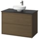 ÄNGSJÖN / LERSJÖN Bathroom vanity with sink & faucet, brown oak effect/black marble effect, 37x21 1/2x31 3/8 "