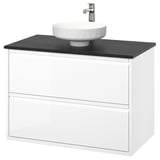 ÄNGSJÖN / LERSJÖN Bathroom vanity with sink & faucet, high gloss white/black marble effect, 37x21 1/2x31 3/8 "