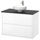ÄNGSJÖN / LERSJÖN Bathroom vanity with sink & faucet, high gloss white/black marble effect, 37x21 1/2x31 3/8 "
