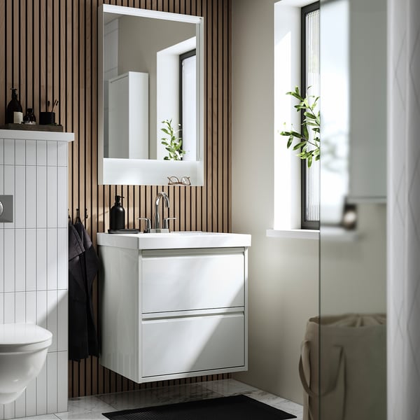 ÄNGSJÖN / ORRSJÖN Bathroom vanity w/ drawers and sink, high gloss white, 25x21 3/4x27 5/8 "
