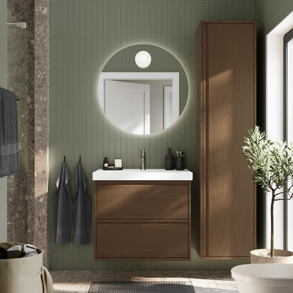 ÄNGSJÖN / ORRSJÖN Bathroom vanity with sink & faucet, brown oak effect, 31x21 3/4x27 5/8 "