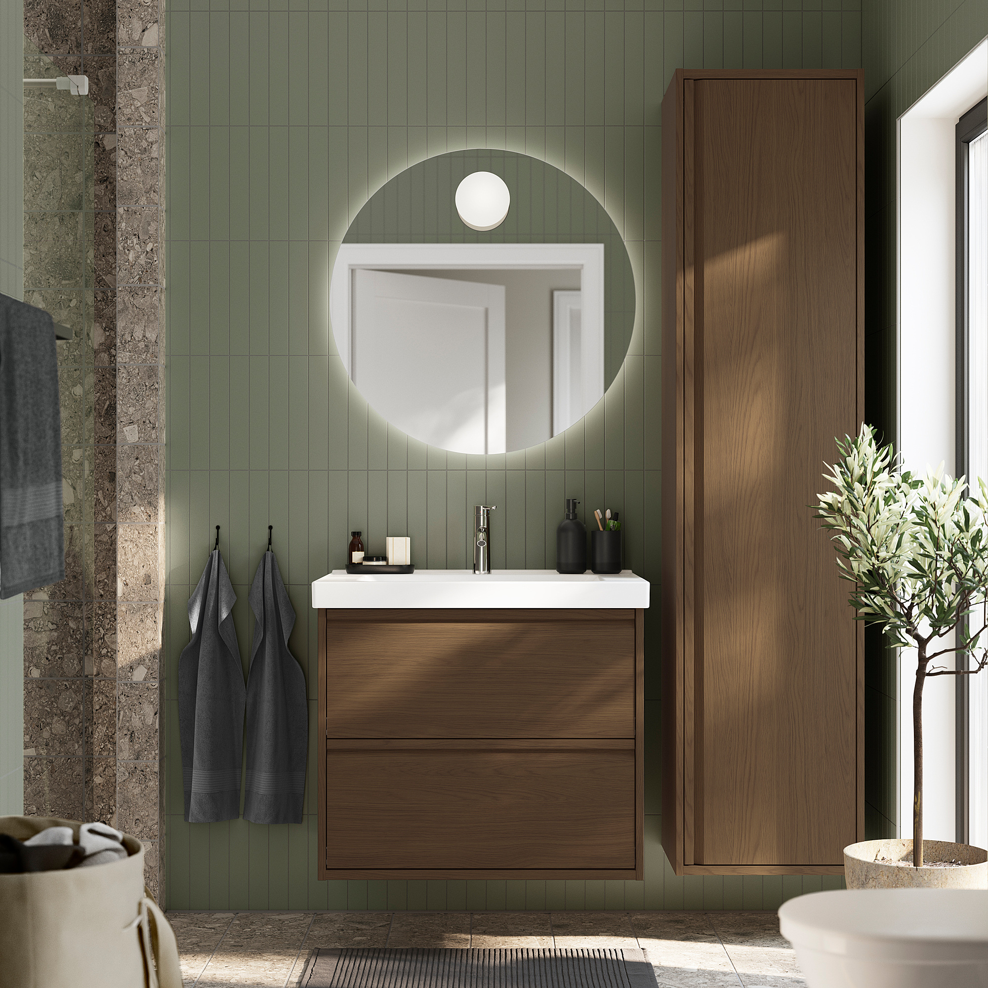 ÄNGSJÖN / ORRSJÖN Bathroom vanity with sink & faucet, brown oak effect, 31x21 3/4x27 5/8 "