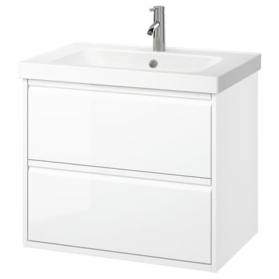 ÄNGSJÖN / ORRSJÖN Bathroom vanity with sink & faucet, high gloss white, 31x21 3/4x27 5/8 "