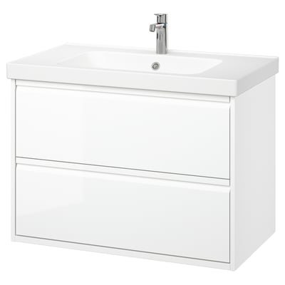 ÄNGSJÖN / ORRSJÖN Bathroom vanity with sink & faucet, high gloss white, 37x21 3/4x27 5/8 "