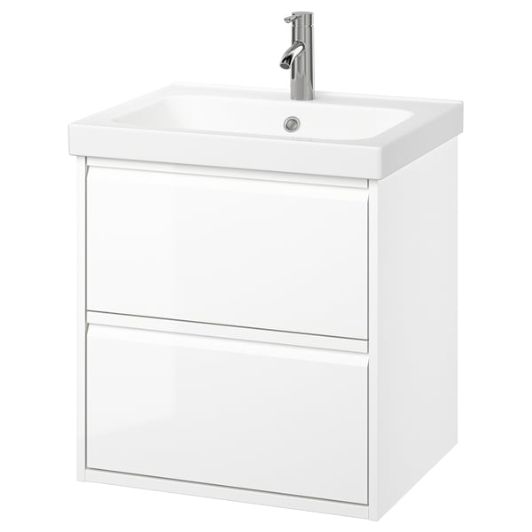 ÄNGSJÖN / ORRSJÖN Bathroom vanity with sink & faucet, high gloss white, 25x21 3/4x27 5/8 "