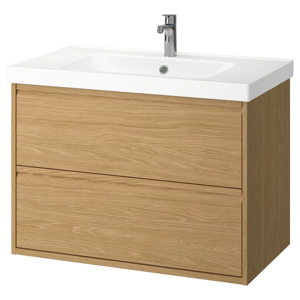 ÄNGSJÖN / ORRSJÖN Bathroom vanity with sink & faucet, oak effect, 37x21 3/4x27 5/8 "