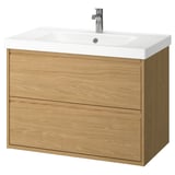 ÄNGSJÖN / ORRSJÖN Bathroom vanity with sink & faucet, oak effect, 37x21 3/4x27 5/8 "