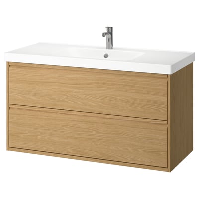 ÄNGSJÖN / ORRSJÖN Bathroom vanity with sink & faucet, oak effect, 49x21 3/4x27 5/8 "