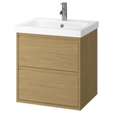 ÄNGSJÖN / ORRSJÖN Bathroom vanity with sink & faucet, oak effect, 25x21 3/4x27 5/8 "