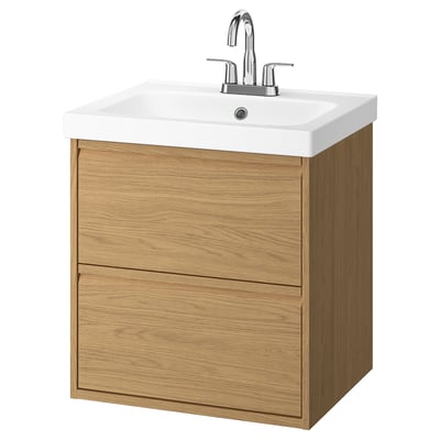 ÄNGSJÖN / ORRSJÖN Bathroom vanity with sink & faucet, oak effect, 25x21 3/4x27 5/8 "
