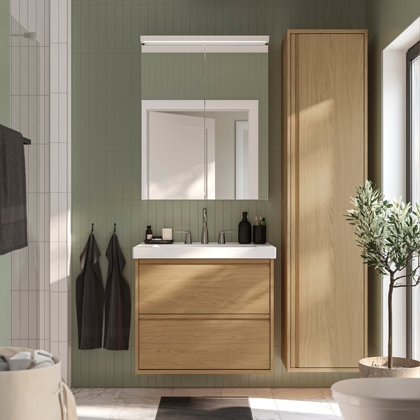 ÄNGSJÖN / ORRSJÖN Bathroom vanity with sink & faucet, oak effect, 31x21x27 5/8 "