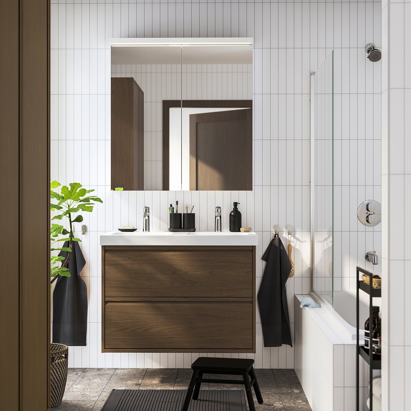ÄNGSJÖN / ORRSJÖN Bathroom vanity with sink & faucets, brown