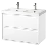 ÄNGSJÖN / ORRSJÖN Bathroom vanity with sink & faucets, high gloss white, 37 1/8x21 3/4x27 5/8 "