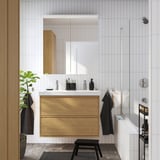 ÄNGSJÖN / ORRSJÖN Bathroom vanity with sink & faucets, oak effect, 37 1/8x21 3/4x27 5/8 "
