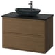 ÄNGSJÖN / OXMYREN Bathroom vanity with sink & faucet, brown oak effect/black marble effect, 37x21 1/2x30 5/8 "