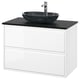 ÄNGSJÖN / OXMYREN Bathroom vanity with sink & faucet, high gloss white/black marble effect, 37x21 1/2x30 5/8 "