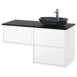 ÄNGSJÖN / OXMYREN Bathroom vanity with sink & faucet, high gloss white/black marble effect, 49x21 1/2x30 5/8 "