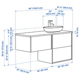 ÄNGSJÖN / OXMYREN Bathroom vanity with sink & faucet, high gloss white/black marble effect, 49x21 1/2x30 5/8 "