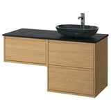 ÄNGSJÖN / OXMYREN Bathroom vanity with sink & faucet, oak effect/black marble effect, 49x21 1/2x30 5/8 "