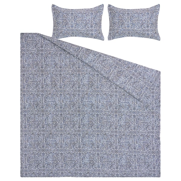 ÄNGSKLOCKA Comforter set, blue/white, King