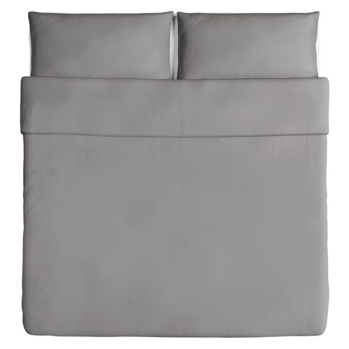 ÄNGSLILJA grey bed set, smooth cotton, square shape, soft duvet & pillowcases.