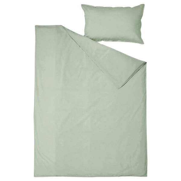 ÄNGSLILJA sage green bedset, cotton duvet and pillow, classic rectangle shape.