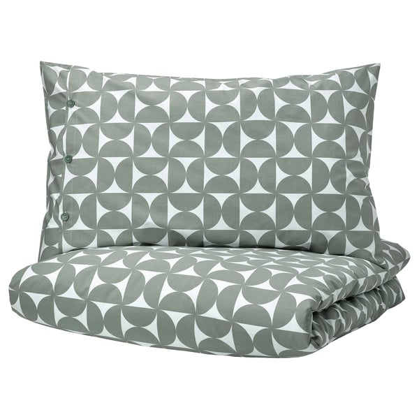 ÄNGSNEJLIKA duvet cover and pillowcase(s), gray/green, Twin IKEA