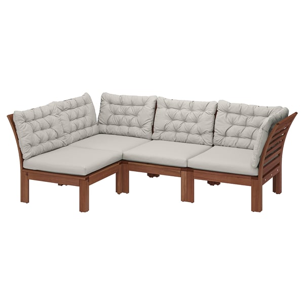 ÄPPLARÖ Modular corner sofa 3seat, outdoor, brown stained/Kuddarna