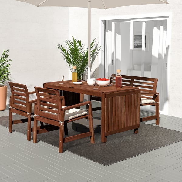 Applaro Table 2 Armchairs Bench Outdoor Brown Stained Brown Ikea